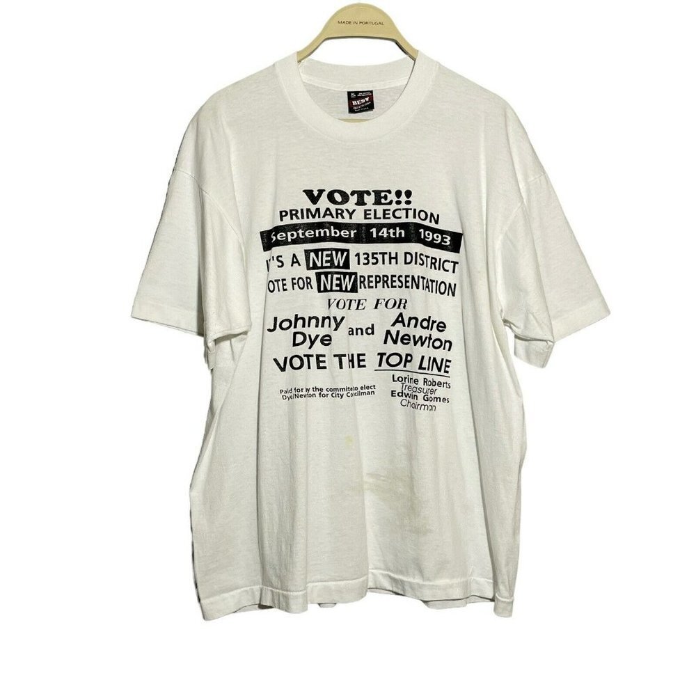 Vintage Best TShirt USA Vote Election 1993 Dye Newton Men Sz XL Campaign Politic